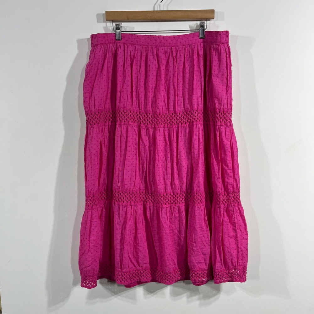 St Johns Boho Cottagecore Flowy Swiss Dot Tiered Midi Skirt Crochet Lace XL